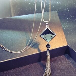 Fashion jewelry-The  'Black Crystal' Tassel Necklace